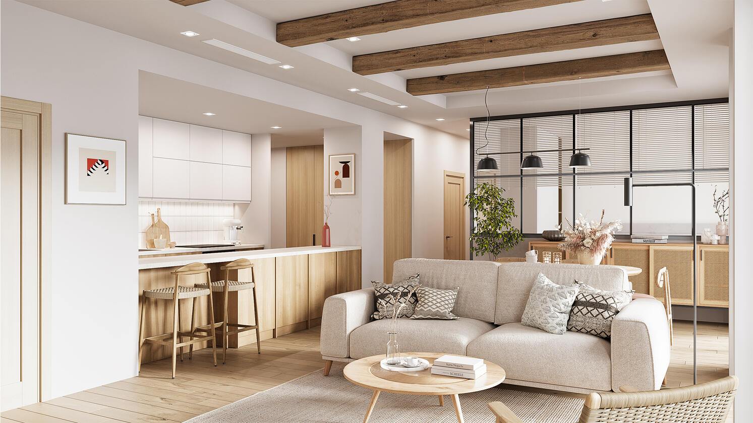 Projet personnel | Salon de style Japandi | 3DS Max Corona Photoshop