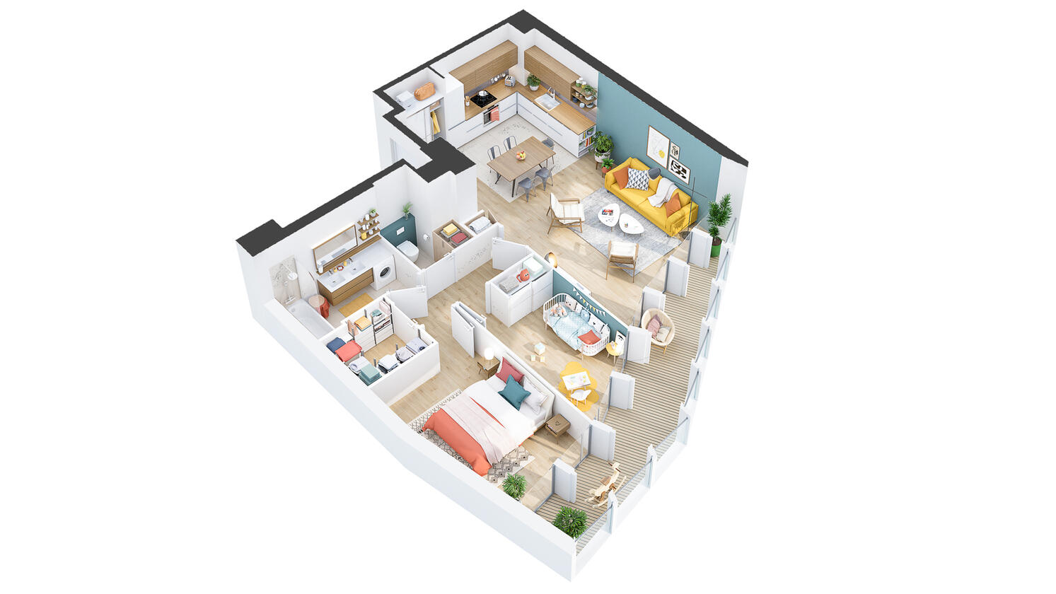 Promotion immobilière | Axonométrie T3 | VINCI Immobilier - Paris 18 | 3dsmax vray